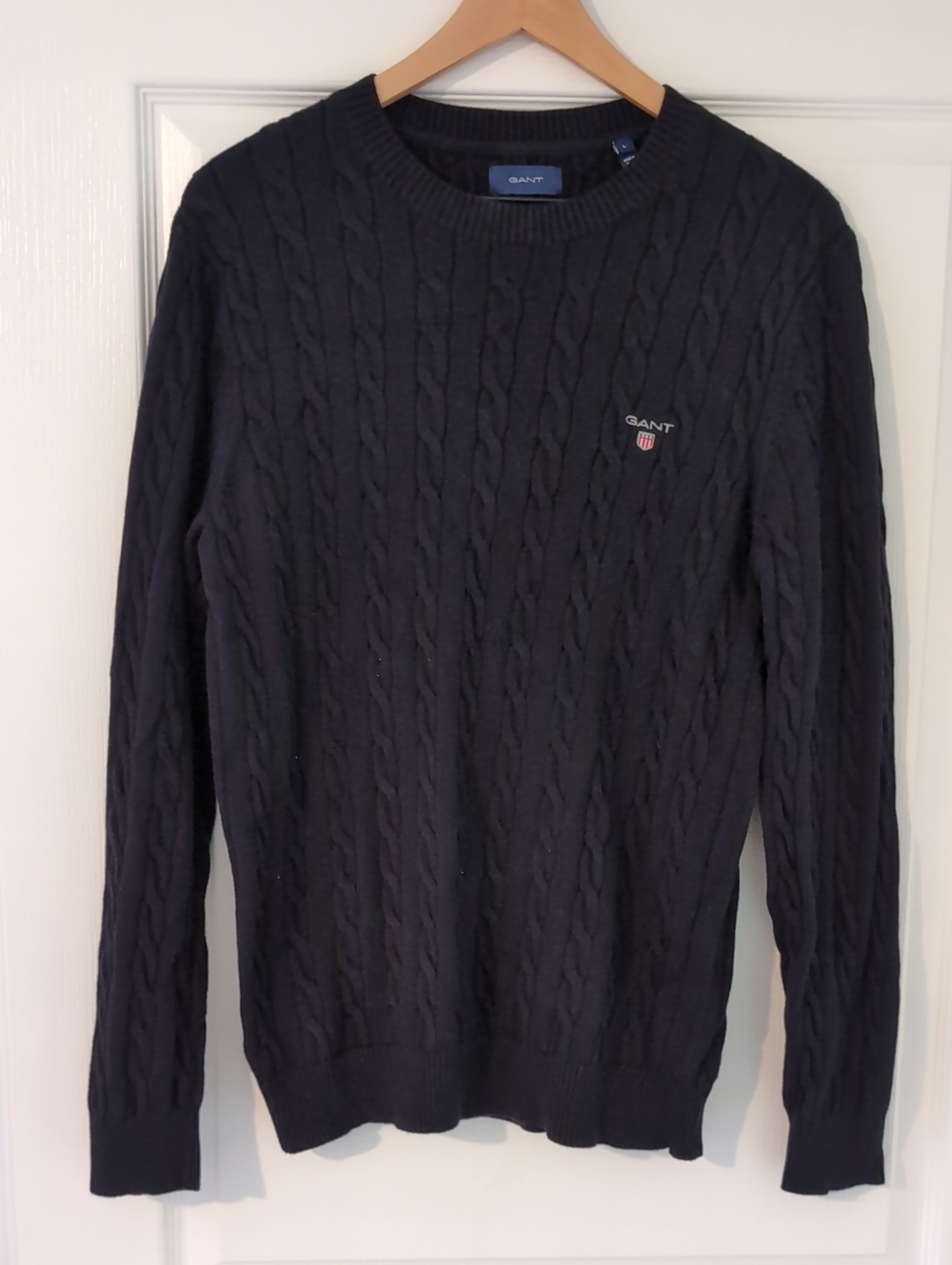 Gant Men's Cable Knit Crewneck Sweater - Dark Navy